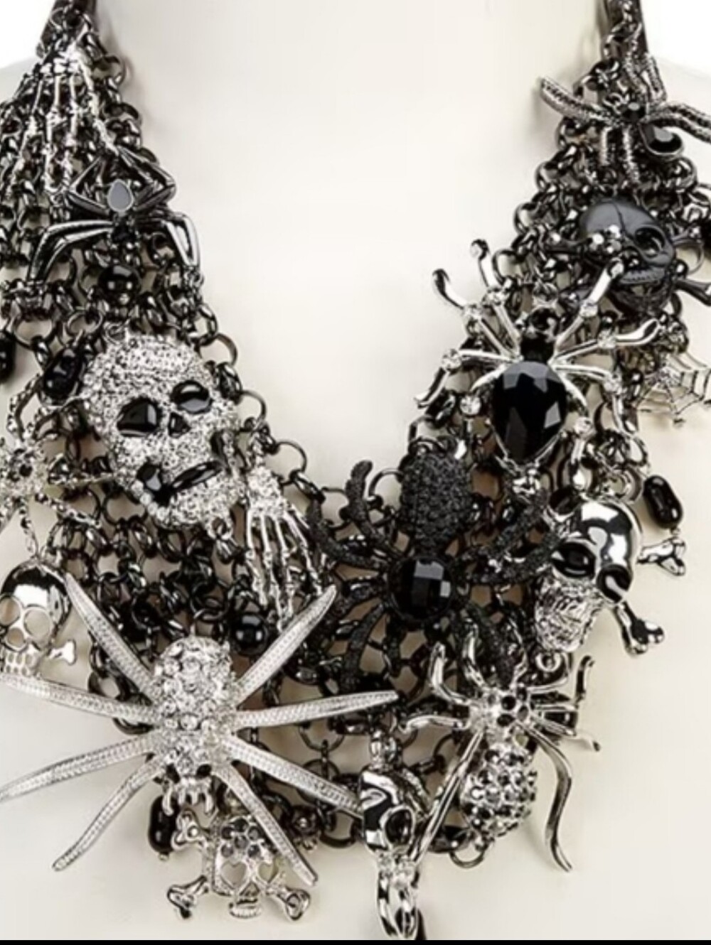 Natasha Couture Black Silver Rhinestone Gothic Charm Ha Necklace